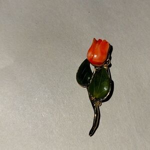 Jade and Coral Brooch